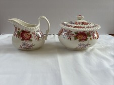 ATQ 1926 Copeland SPODE'S ASTER RED England-Sugar Bowl & Mini Creamer MINT picture