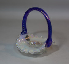 Fenton Art Glass ~ French Opalescent Iridized Basket ~ Miniature Glass Basket picture