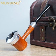 MUXIANG Briar Smooth Tobacco Pipe Acrylic Stem Aluminum Ring Wooden Poker Pipe picture
