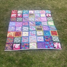Vintage Grandmother’s Fan Patchwork Quilt Double Sided 80”x92” Cotton & Poly.  picture