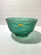 VTG 24% GREEN GENUINE Lead Crystal Glass Bowl Embossed BIRDS PAPER LABEL GERMANY picture