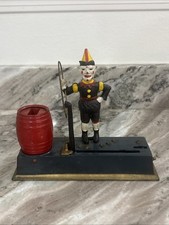 1910s Cast Iron Mechanical Bank Trick Dog W/ Clown Solid Base By Hubley See Desc picture