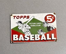 VINTAGE 12” TOPS BASEBALL BUBBLE GUM PORCELAIN SIGN CAR GAS OIL TRUCK MOTORCYCLE picture