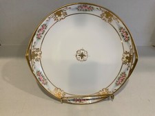 Antique Nippon Hand Painted Serving Plate w/Gold Handles, Pink Peonies Roses ? picture