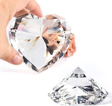 60MM Clear Crystal Diamond Heart Shape Glass Paperweight Valentine's Day Gift picture