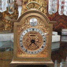 Vintage Swiza Tempus Fugit 8 Day Alarm Clock Brass Mini Mantel Carriage Runs picture