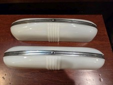Fantastic Pair Art Deco Milk Glass Vanity Light Covers Porcelier 12