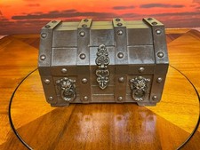 Vintage Dark Wood Pirate Booty Stash/Jewelry Box Lions Head Treasure Chest picture