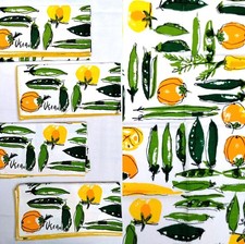 Vtg Vera SET OF 7 70s Napkins Vegetable Garden Peas Green Orange Cloth MCM 4X picture