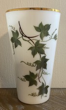 White Opaline Glass Handpainted Vase  picture