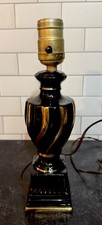 MCM 10 1/2” Black Gold Scroll Abstract Glossy Table Lamp Hollywood Regency picture