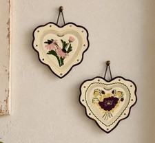 VTG Cleminsons Pottery Heart Shape Wall Plaques Floral Set Of 2 picture