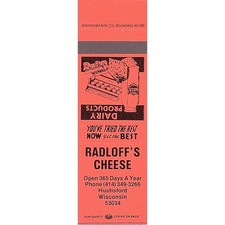 Radloff's Cheese Hustisford WI Vintage Matchbook Cover SMB69-5-A3 picture