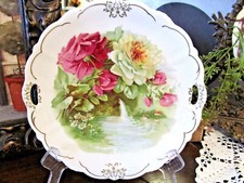 Bavaria Germany pink cabbage roses & water fall plate open edges German 1930s  picture