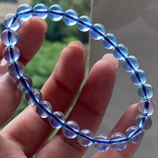 Clear Aquamarine Bracelet Single Strand Round Bead Blue Gemstone Jewelry picture