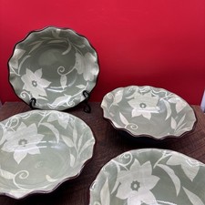Pfaltzgraff Patio Garden Pasta Dinner Bowl Set of 4 Fluted Blue Green Floral picture