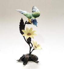 Vintage Royal Worcester Blue Tit British Birds on Bronze David Fryer 1980s 12cm picture