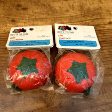 2 Vintage Tomato With Strawberry Emery Pin Cushions 2 1/4