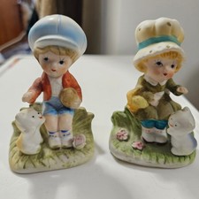 Vintage Homco Porcelain Boy and Girl Figurines 1430 Set of 2 Hand Painted Bisque picture