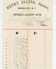 1880s Henry Elling Banker Virginia City Montana Territory Interest Account page picture