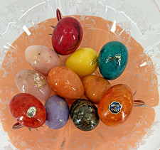 Lot 11 Vintage Italian Alabaster Marble Eggs Hand Carved Italy Floral Dyed Decor picture