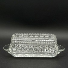 Vintage ANCHOR HOCKING Wexford Quarter Pound Covered Butter Dish Diamond Pattern picture