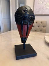 Hand Carved Ghana Wood Tribal Wall Mask African Folk Art Decor Vintage picture