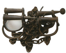 San Quentin Iron Prisoner Transfer Leg and Handcuffs and Keys Antique Finish picture
