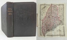 1875 antique MAINE BUSINESS DIRECTORY w FOLDOUT MAP history ads genealogy picture