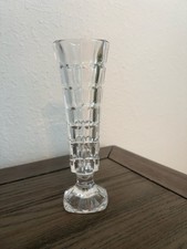 Vintage Clear Pressed Glass Bud Vase 6.25” Flared Square Geometric Optic Pattern picture