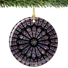 Notre Dame Cathedral Paris Porcelain Rose Window Christmas Ornament picture