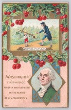 George Washington Cherry Tree Hatchet Story Embossed Postcard Unused picture