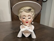 VTG RUBENS #494 Lady Head Vase - Blonde With Crossed Hands BLACK DRESS VERSION picture