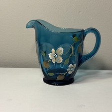 Fenton Cherry Blossom Indigo Blue Hand Painted Pitcher picture