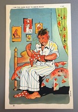 Postcard 1940s Linen Comic Humor Man Darning Socks Busy Curt Teich Era picture