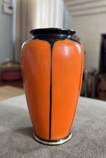 Shofu Japan Vintage 5 Inch Orange Black Tone Embellished Art Deco Vase Stamped picture