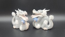 Vintage TKN Japan Yoshimi K Porcelain Dragon Figurines Pair Gray Blue picture