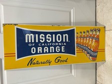 Vintage MISSION ORANGE Soda Tin Sign Original Rare Of California Embossed Bottle picture