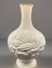 Vintage Lenox Antique Rose Collection Ivory White Bud Vase Gold Trimmed picture