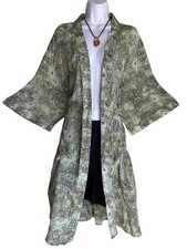 VTG Catherines Plus 4X Earthy Green Boho Tunic Kimono Cardigan Whimsigoth Asian picture