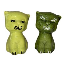 Vintage Green Kitty Cat Kitten Salt Pepper Shakers Hershey Park PA Pennsylvania picture