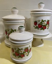 Vintage Sears Strawberry Fields Canister Set/3 Ceramic w Lids Made in Japan 70s picture