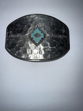 VTG 1993 Western Spirit Turquoise Harley Davidson Belt Buckle Fine Pewter picture
