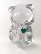 Fenton May Birthday Bear Figurine Clear Glass Emerald Green Heart picture
