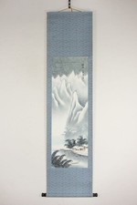 Japanese Hanging Scroll Summer Moon Snowy Mountain Ink Painting Antique Art picture