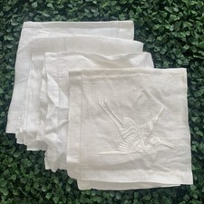Vintage 50s or older white cotton crane embroidered handkerchiefs / tea towels picture