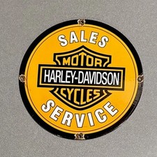 VINTAGE 12” HARLEY DAVIDSON CYCLE PORCELAIN SIGN CAR GAS OIL TRUCK MOTORCYCLE picture