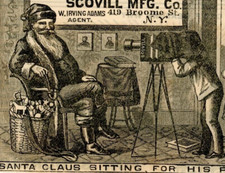 1884 Scovill Mfg. Co. Engraved Print Ad Santa Claus Brass Camera Basket Toys 3V picture