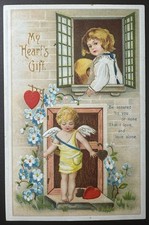 1910 Valentine Postcard Cupid My Heart’s Gift IAP Germany Embossed Antique picture