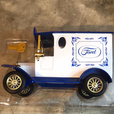 Ford Vintage Delivery Truck Bank 1:24 Metal Piggy Bank Blue/White Vehicles picture